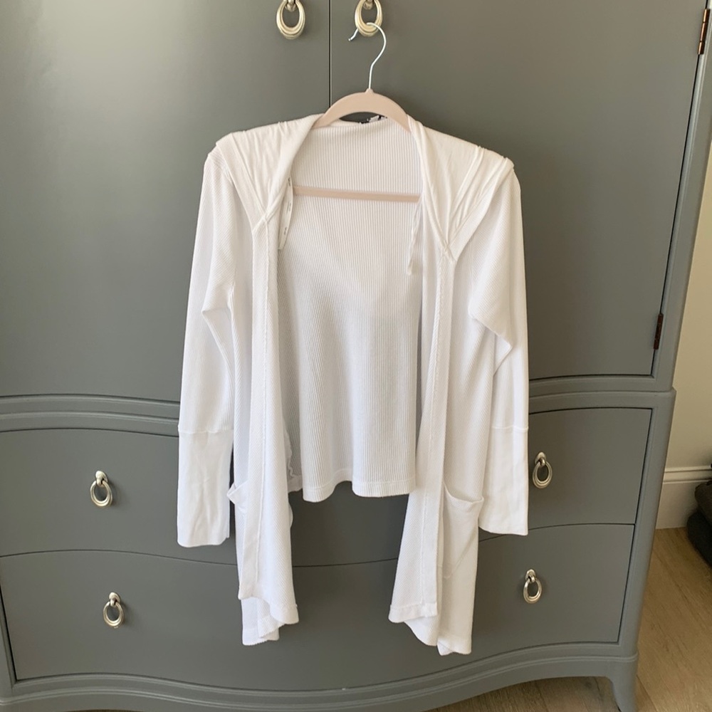 White waffle open sweatshirt with Hood